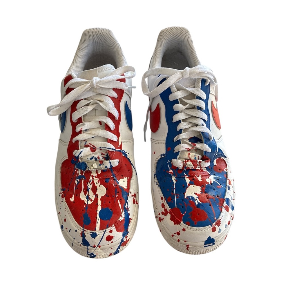 Nike Air Force 1 Paint Splatter Sneakers USA Artistic Red Blue White Size 10